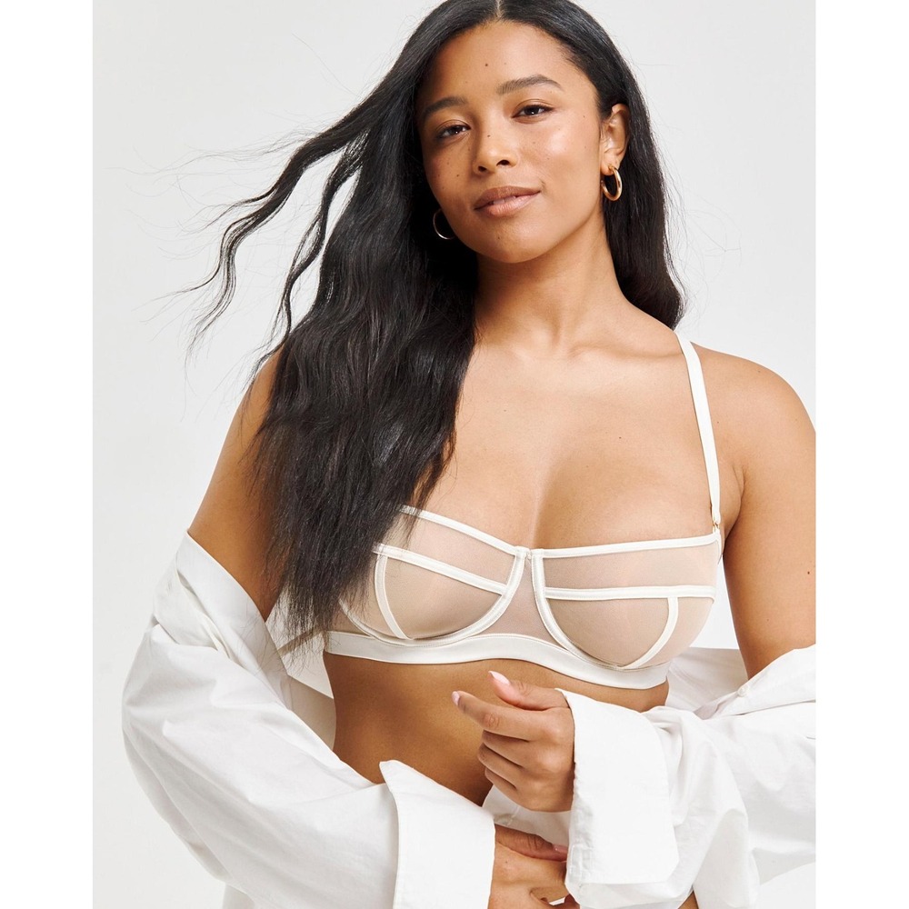 NWT Figleaves Pimlico Bra Nude Ivory Sheer Underwire Bra 32D Non Padded Balcony